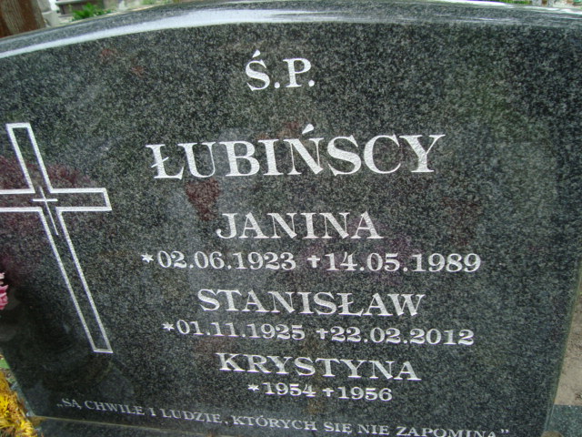 Janina Łubińska 1954 Elbląg - Grobonet - Wyszukiwarka osób pochowanych