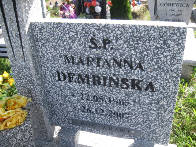 Marianna Dembińska 1905 Elbląg - Grobonet - Wyszukiwarka osób pochowanych